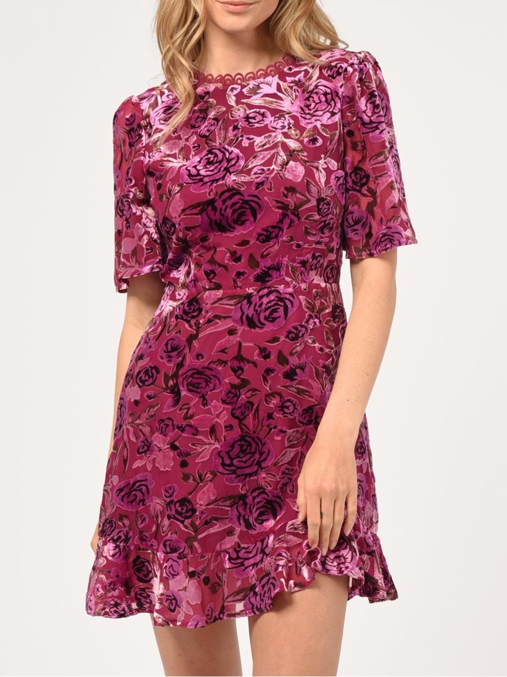 Adelyn Rae Raspberry Floral Fit-and-Flare Mini Dress